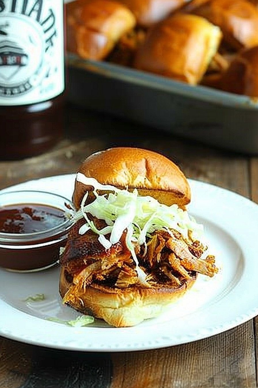 BBQ Chicken Sliders with Dill Pickle Slaw