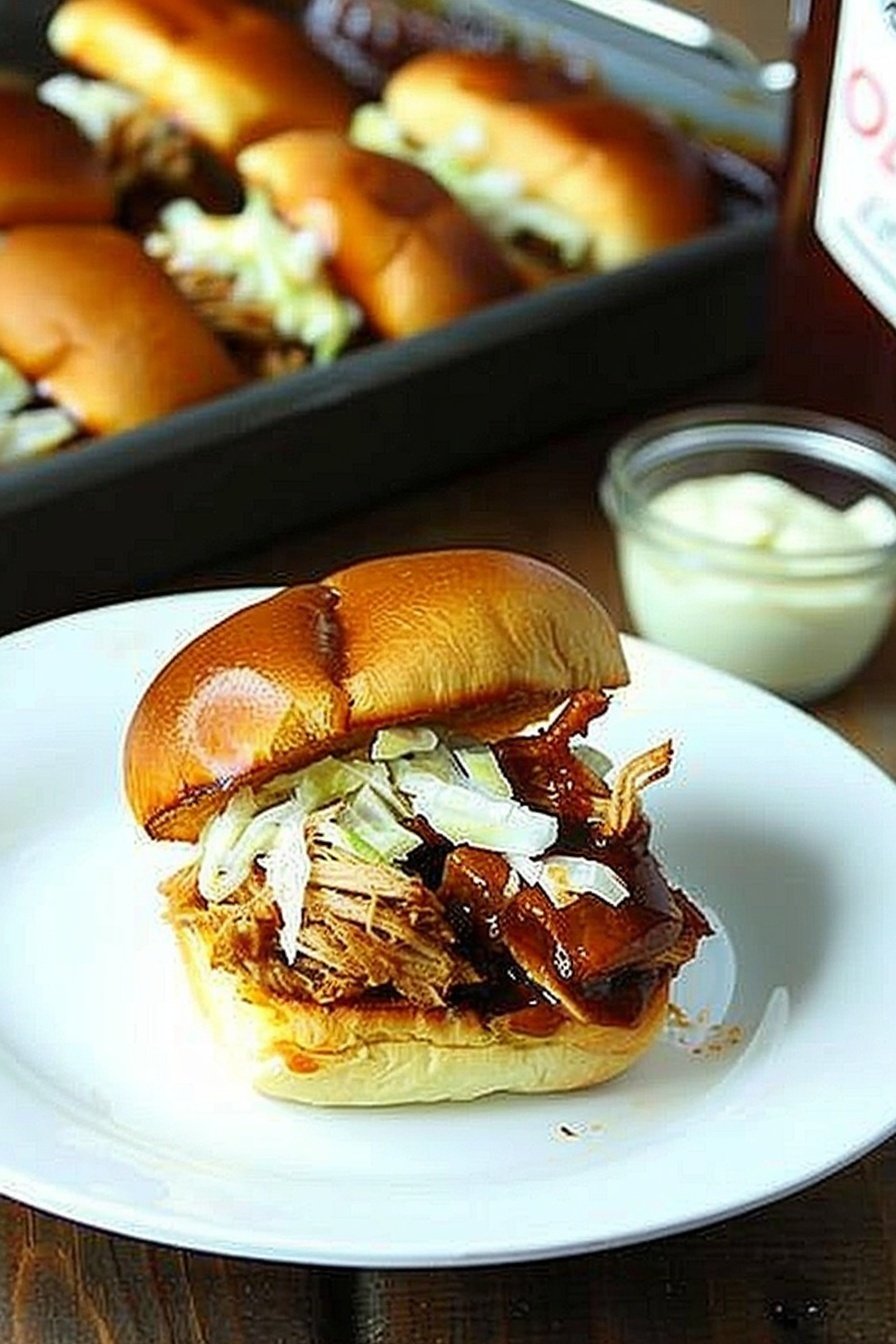BBQ Chicken Sliders with Dill Pickle Slaw