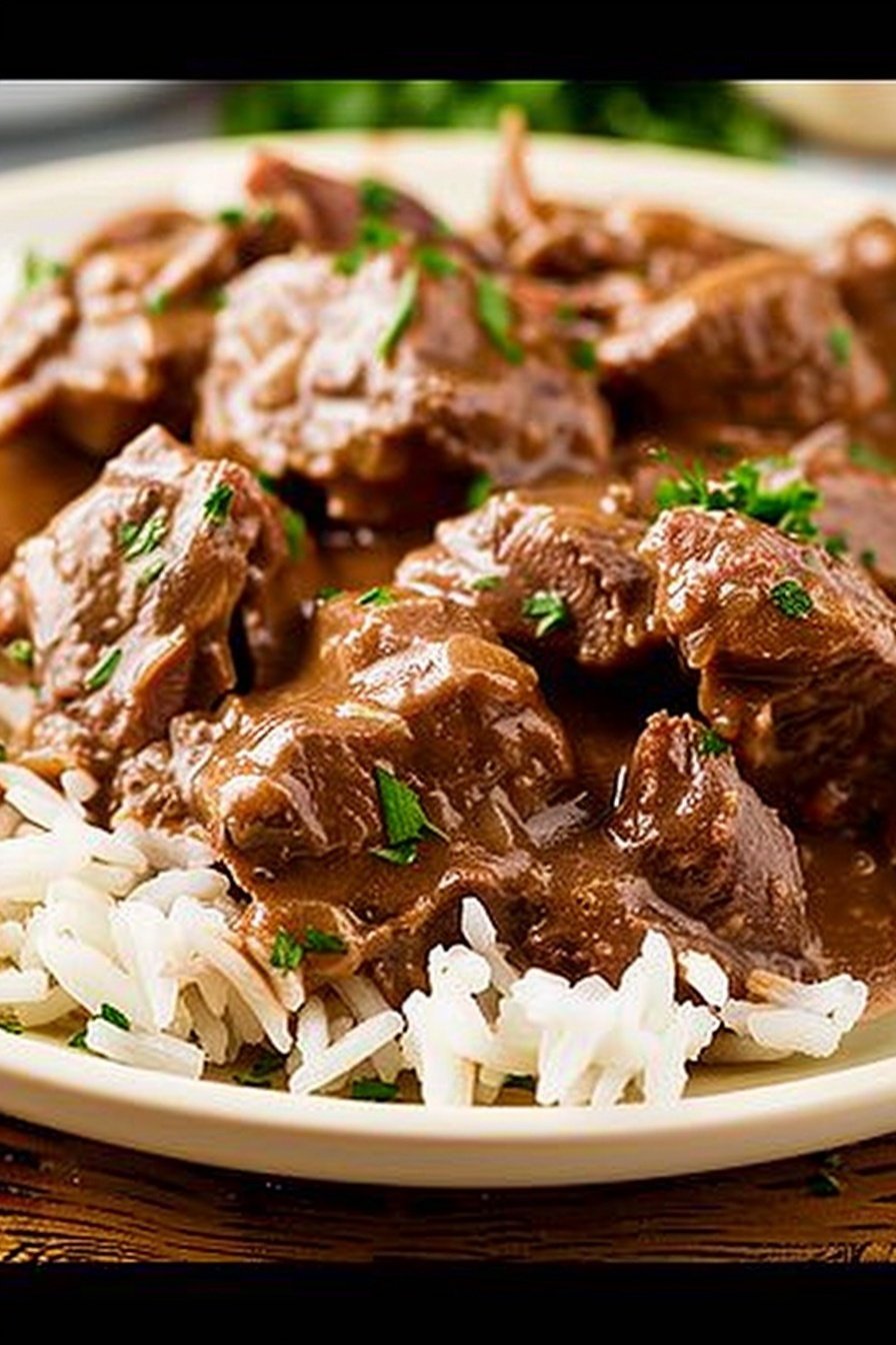 Slow Cooker Beef Tips and Rice