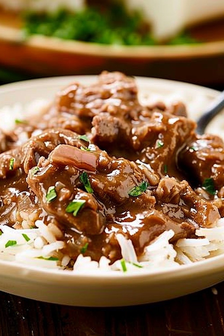 Slow Cooker Beef Tips and Rice