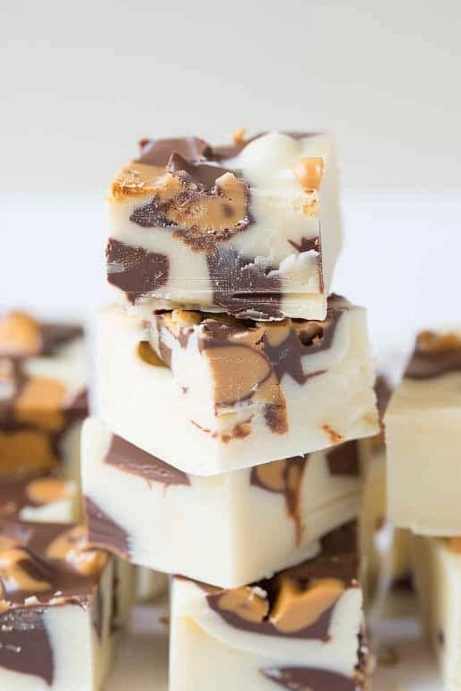 White Chocolate Reeses Peanut Butter Cup Fudge Bites