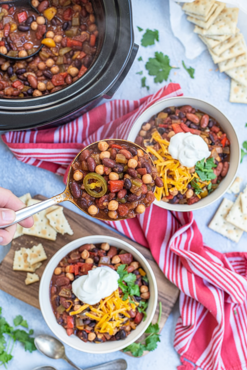 3 Bean Vegetarian Chili in the Slow Cooker - The Schmidty Wife