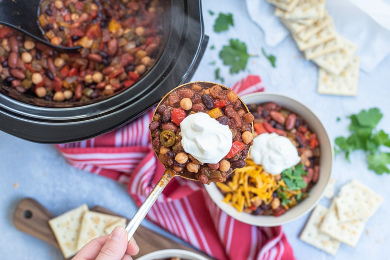 3 Bean Vegetarian Chili in the Slow Cooker - The Schmidty Wife