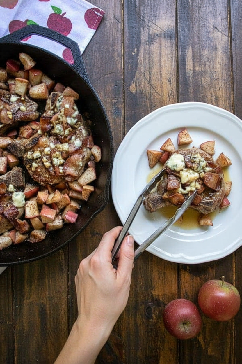 Apple, Bacon, Blue Smothered Pork Chops - The Schmidty Wife