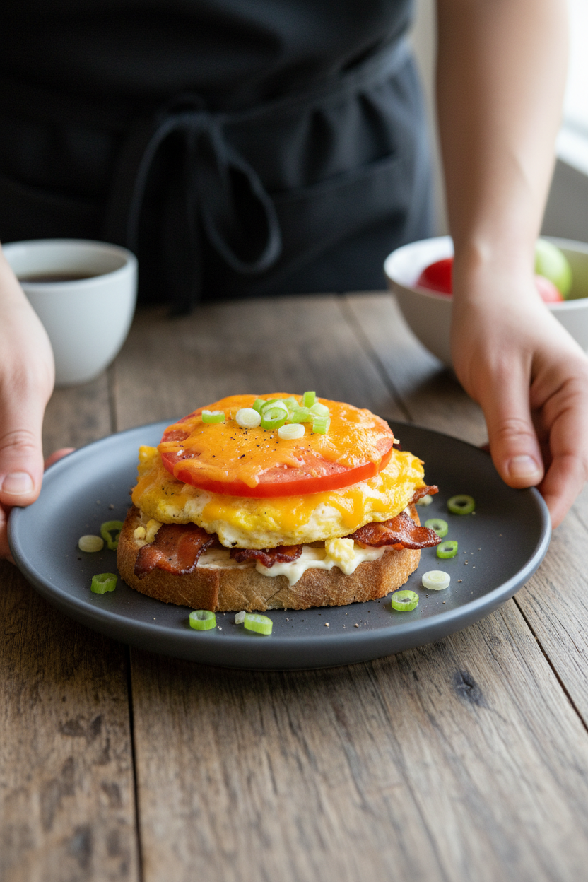 BLT Egg Bake Recipe - Bacon, Tomato and Egg Open Faced Sandwich