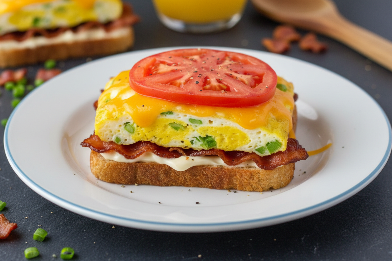 BLT Egg Bake Recipe - Bacon, Tomato and Egg Open Faced Sandwich