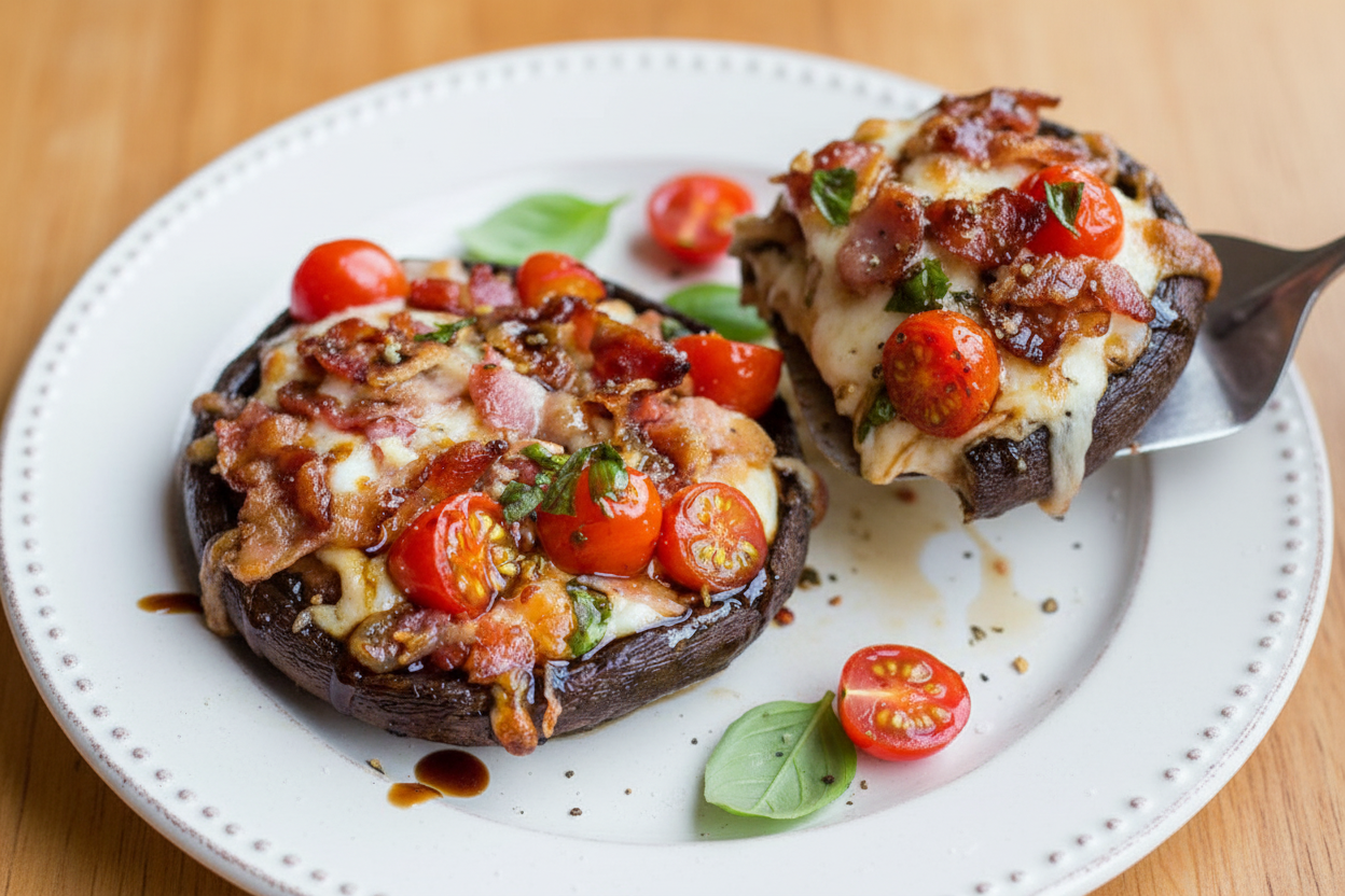 Bacon Caprese Stuffed Portobello Mushrooms