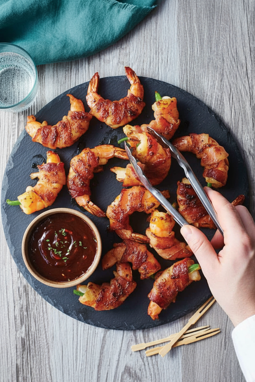 Bacon-Wrapped Jalapeno Shrimp with Cherry Cola BBQ Sauce