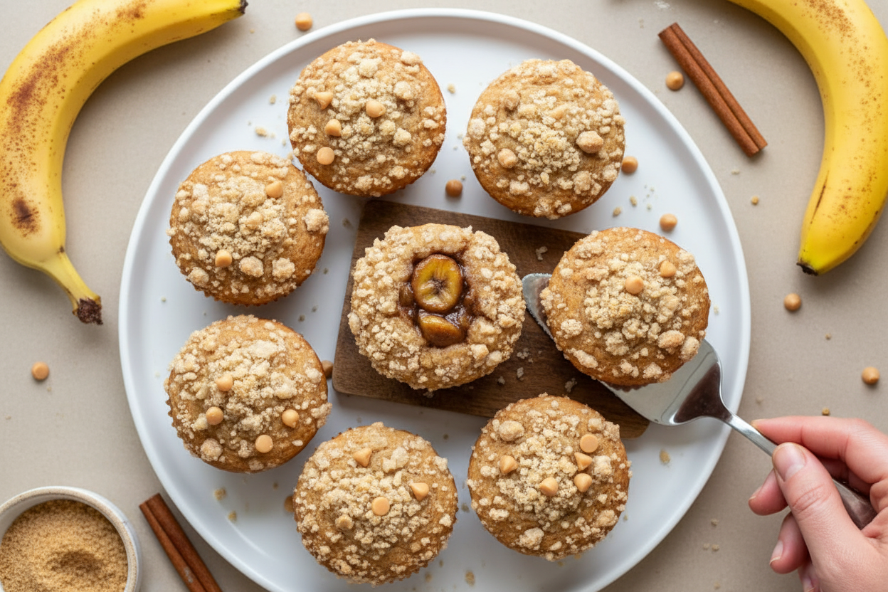 Banana Foster Filled Banana Muffins – The Schmidty Wife: Banana Foster Stuffed Muffins Recipe
