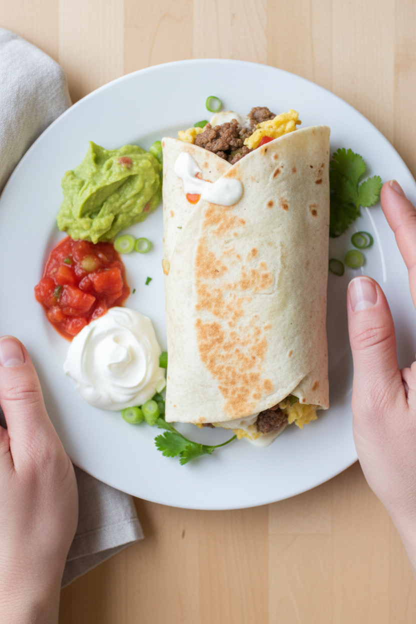 Beef Sausage Egg and Cheese Breakfast Burritos