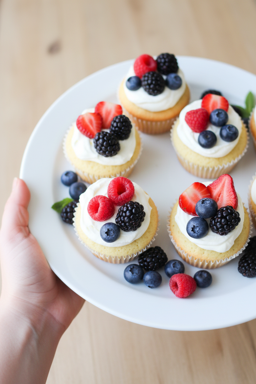 Berries and Cream Angel Food Cupcakes