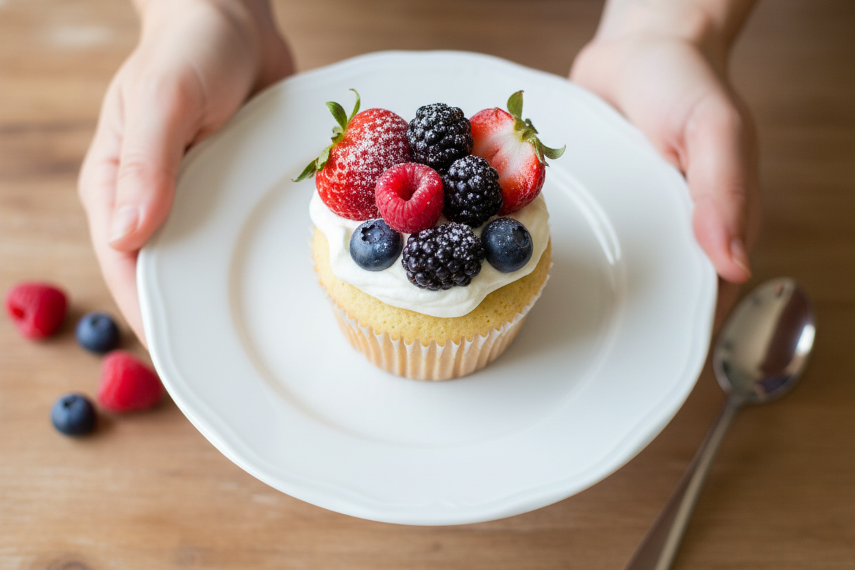 Berries and Cream Angel Food Cupcakes