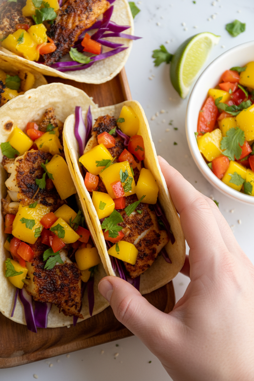 Blackened Fish Tacos with Mango Salsa - The Schmidty Wife