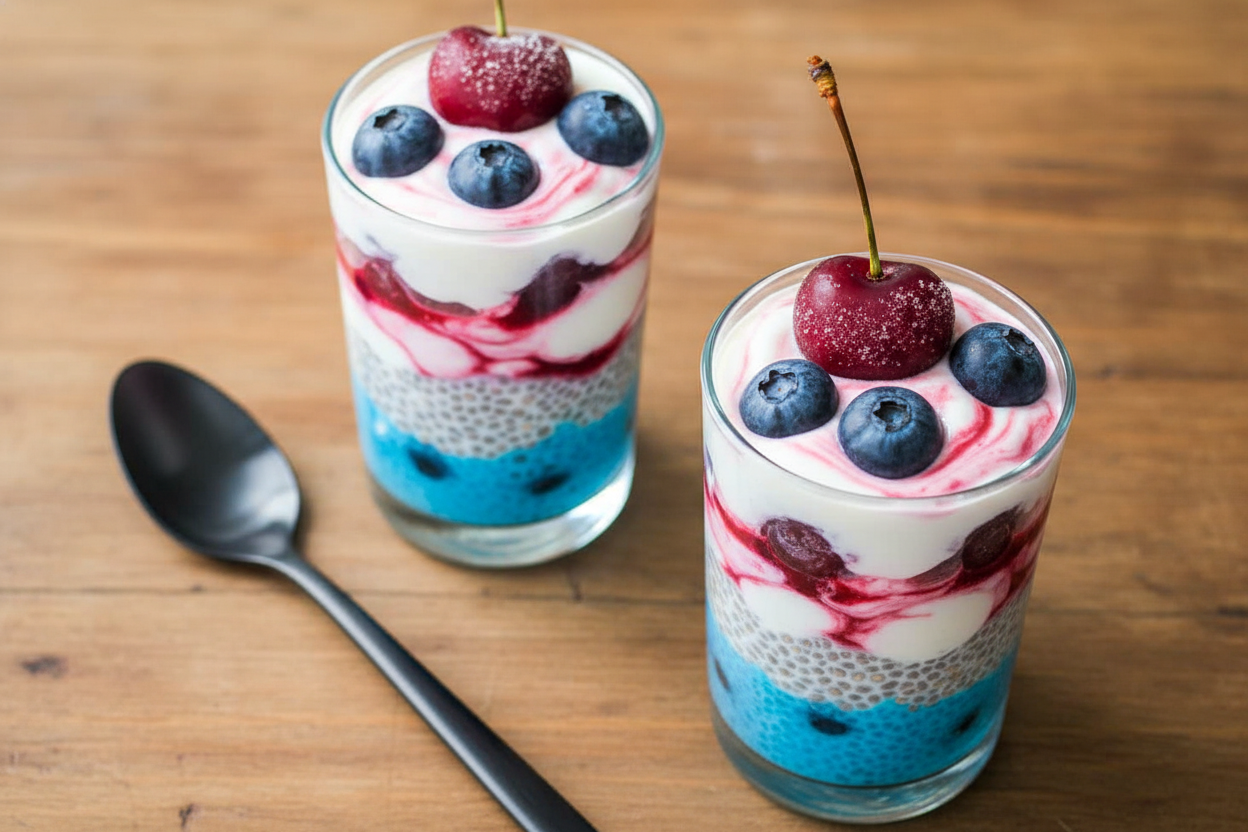 Blueberry Cherry Chia Pudding Parfaits