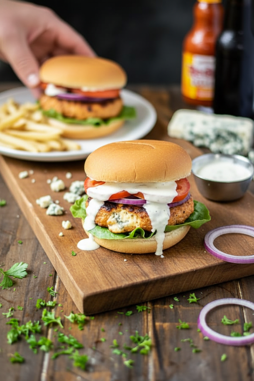 Buffalo & Blue Cheese Stuffed Chicken Burgers - The Schmidty Wife