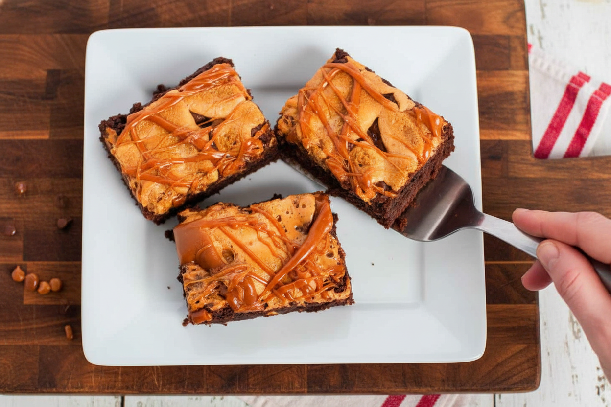 Caramel Pumpkin Spice Marshmallow Brownies