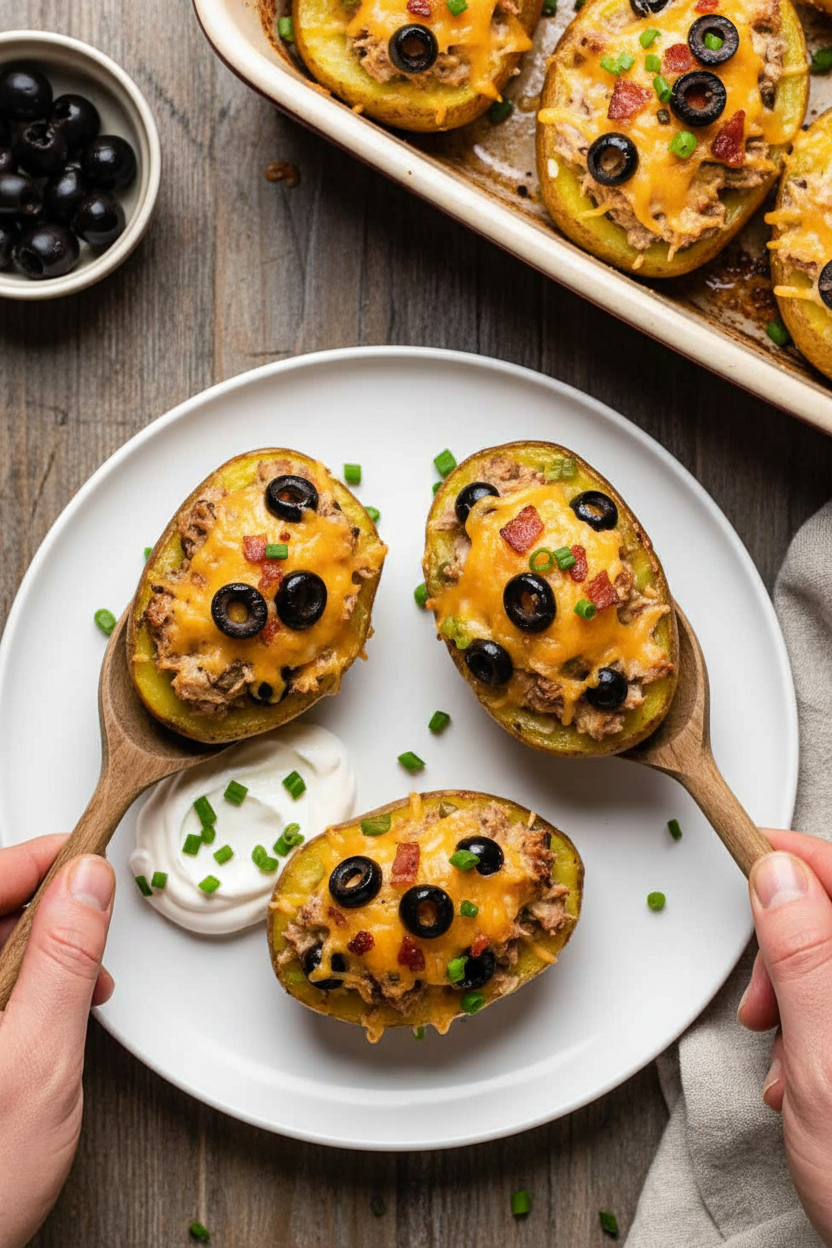 Tuna Stuffed Cheesy Potatoes