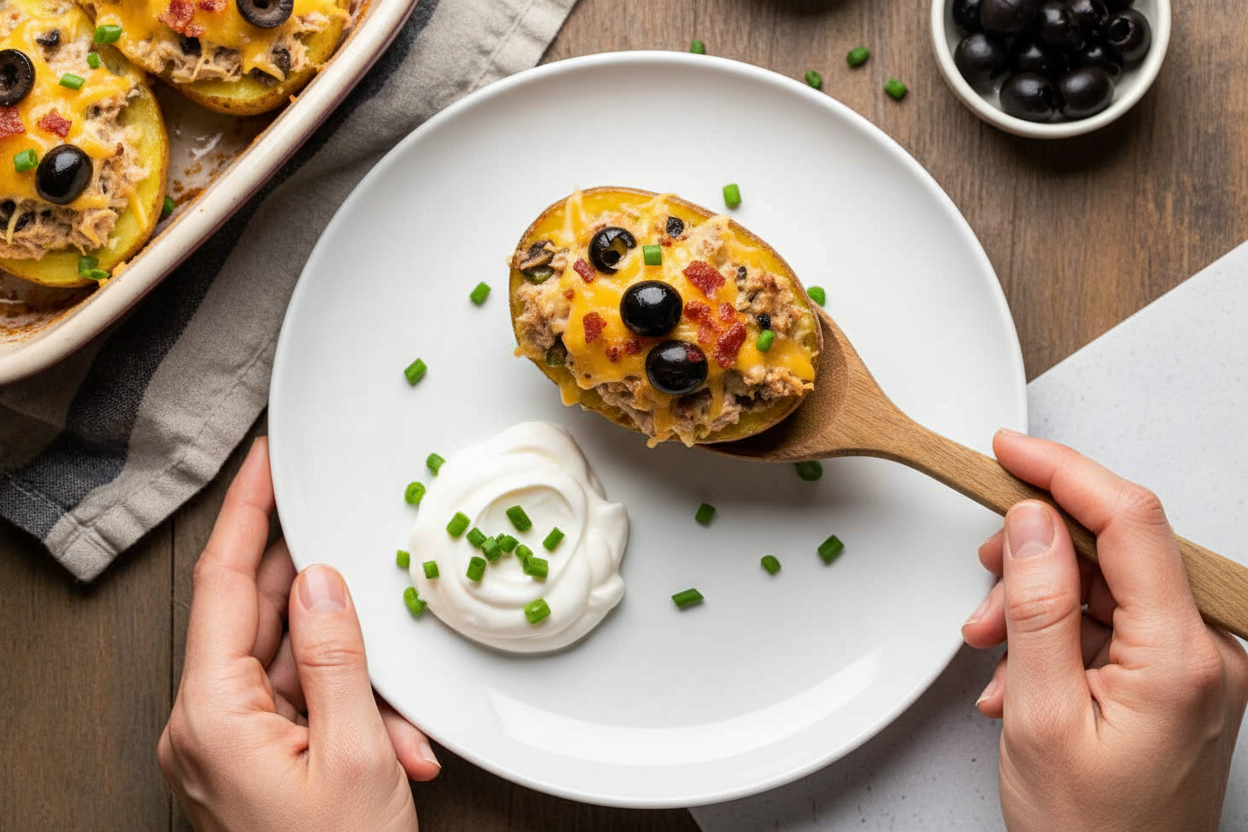 Tuna Stuffed Cheesy Potatoes