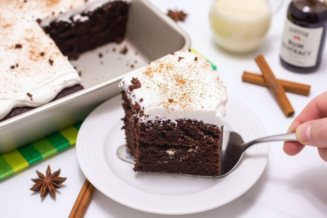 Chocolate Eggnog Poke Cake | Crazed Mom Recipes