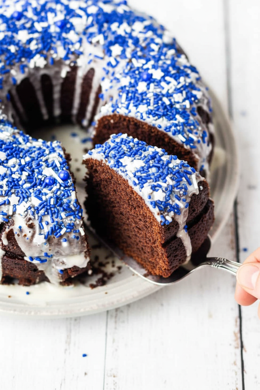 Chocolate Gingerbread Bundt Cake with Cookie Butter Glaze