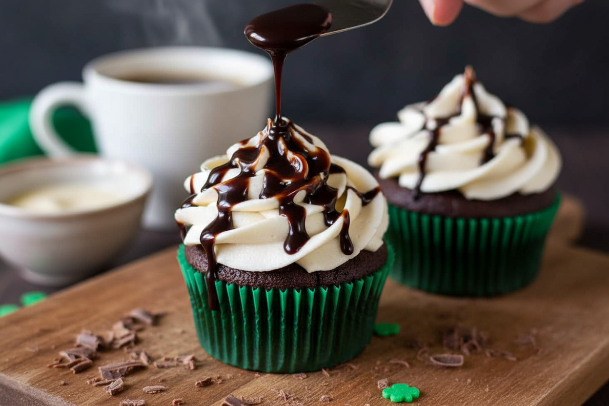 Chocolate Irish Cream Cupcakes with Irish Cream Frosting 