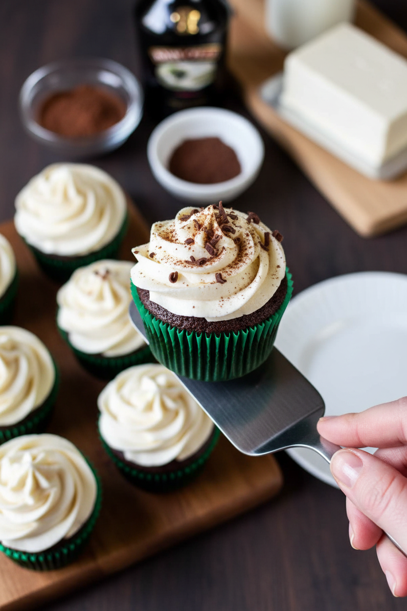 Chocolate Irish Cream Cupcakes with Irish Cream Frosting 