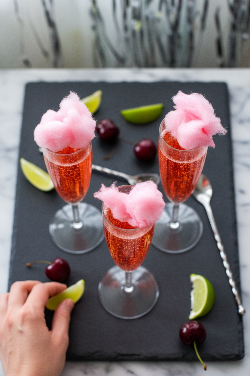 Cotton Candy Cherry Lime Champagne Cocktail