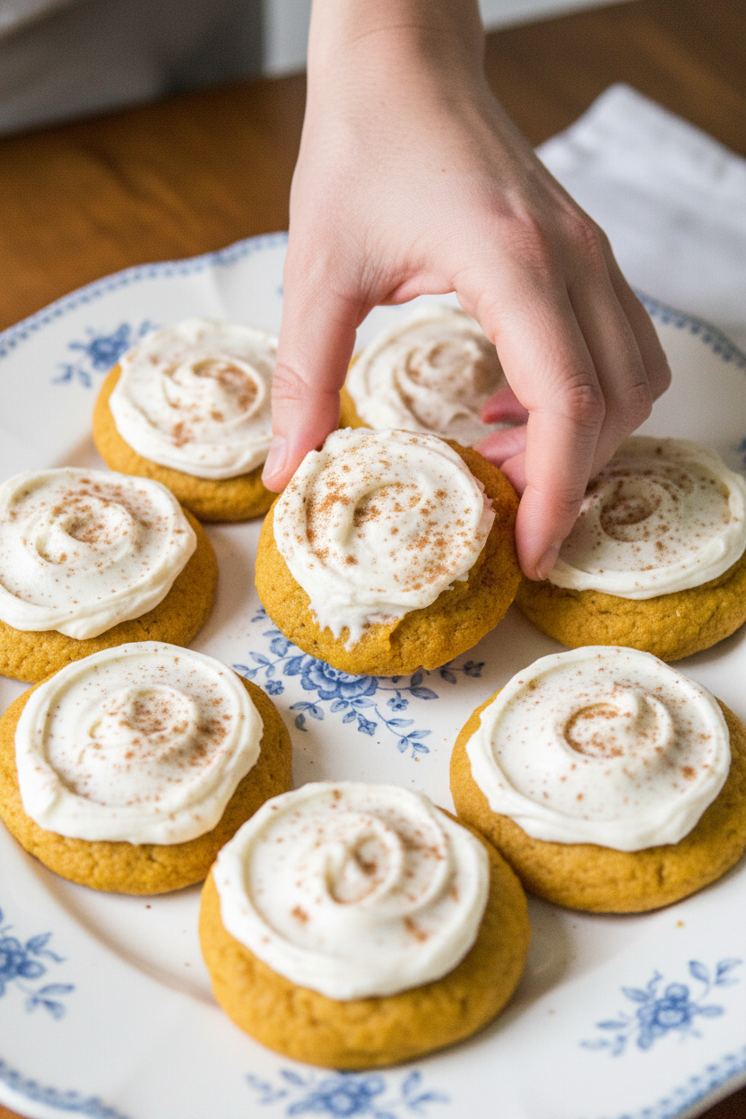 Pumpkin Cookies with Cream Cheese Frosting 