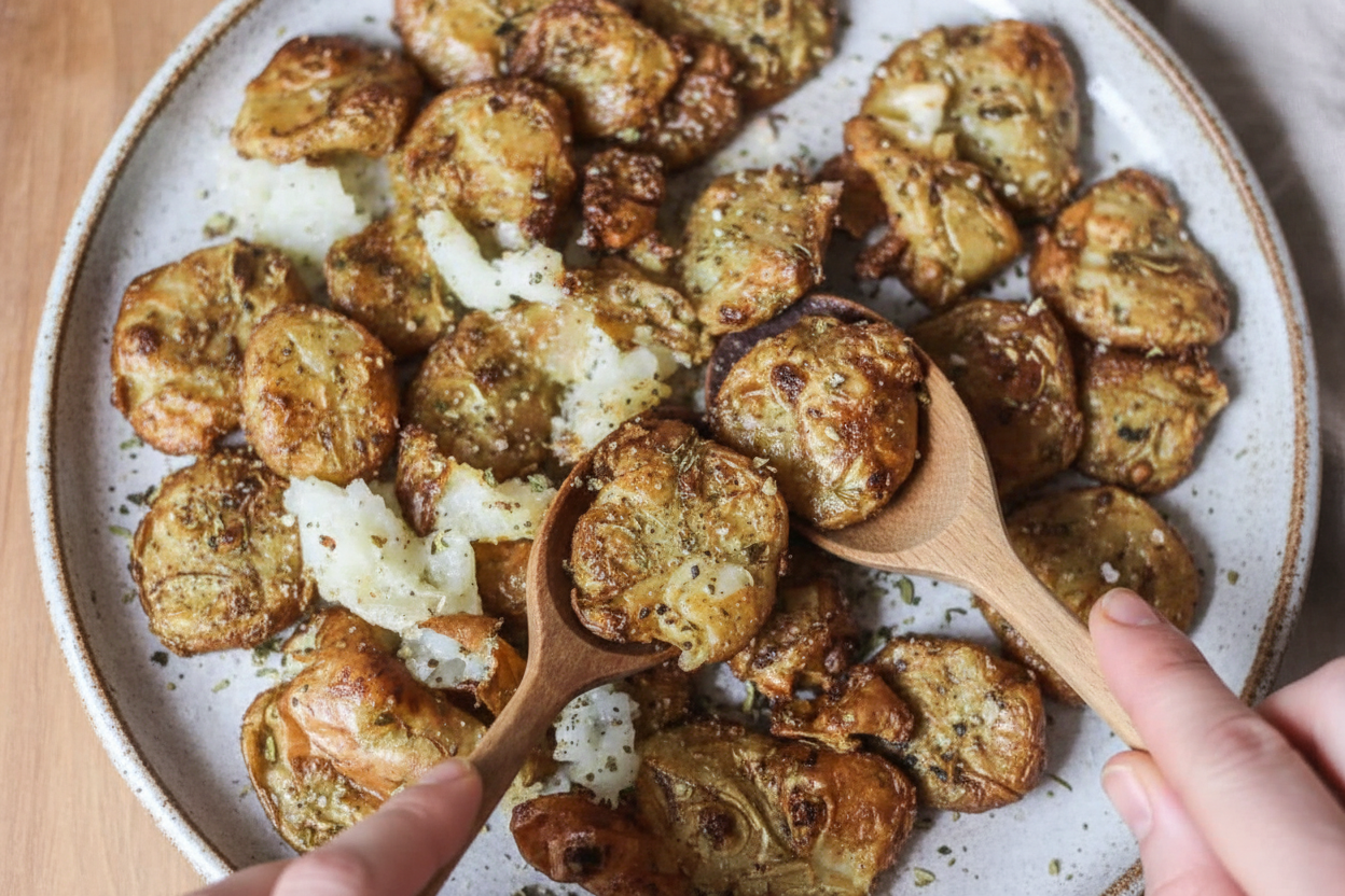 Crispy Air Fryer Butter Herb Smashed Sunchokes