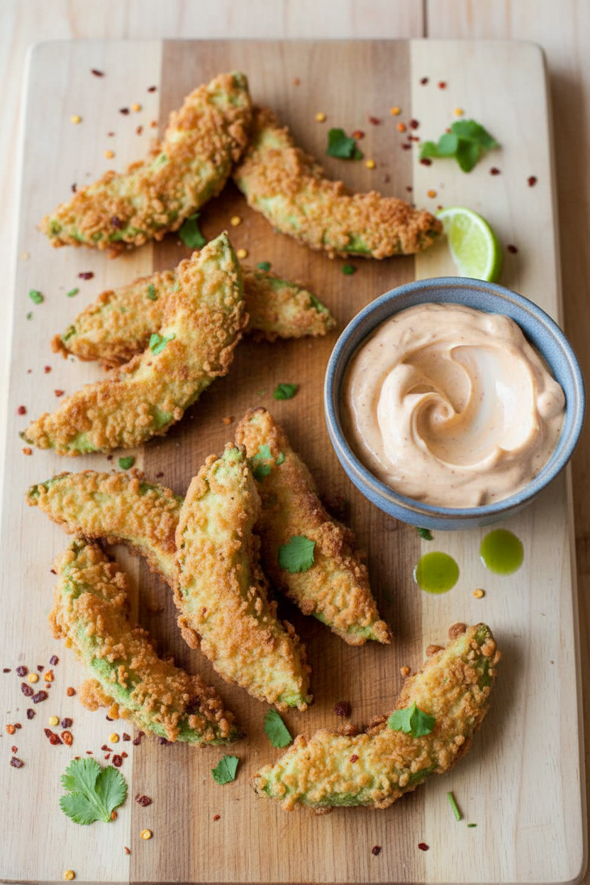 Avocado Fries with Garlic Lime Chili Aioli