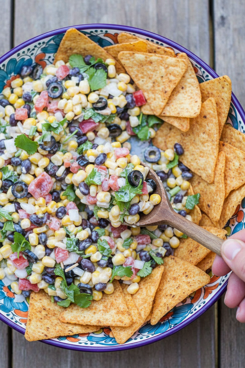Potluck Corn Black Bean and Cilantro Salsa Dip for a Crowd