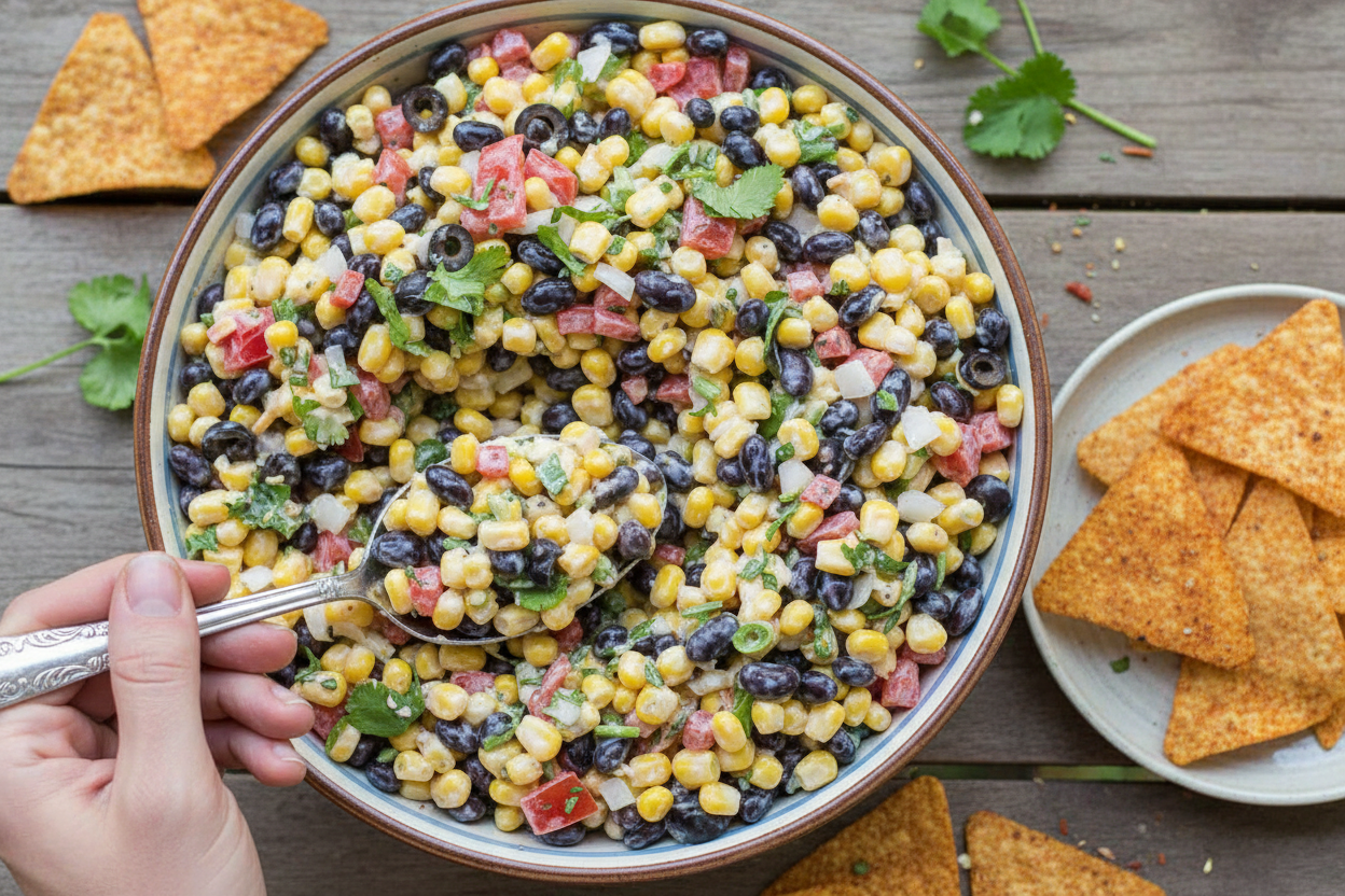 Potluck Corn Black Bean and Cilantro Salsa Dip for a Crowd