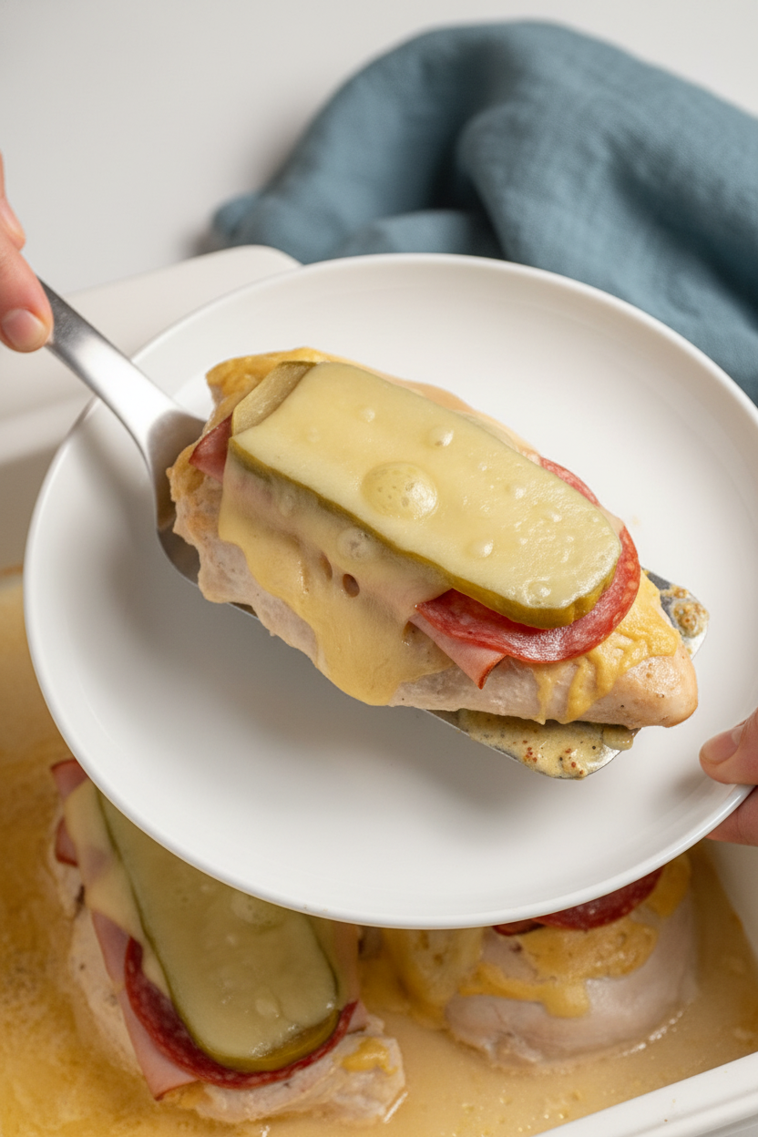 Cubano Chicken Bake (baked chicken with ham, pickles, & swiss) - The Schmidty Wife