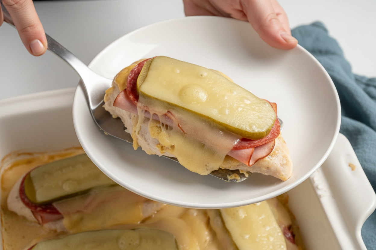 Cubano Chicken Bake (baked chicken with ham, pickles, & swiss) - The Schmidty Wife