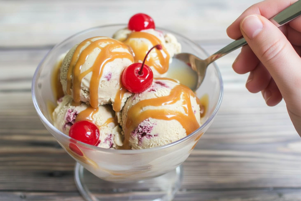 Dr Pepper Cherry Ice Cream with Dr Pepper Cherry Caramel Sauce