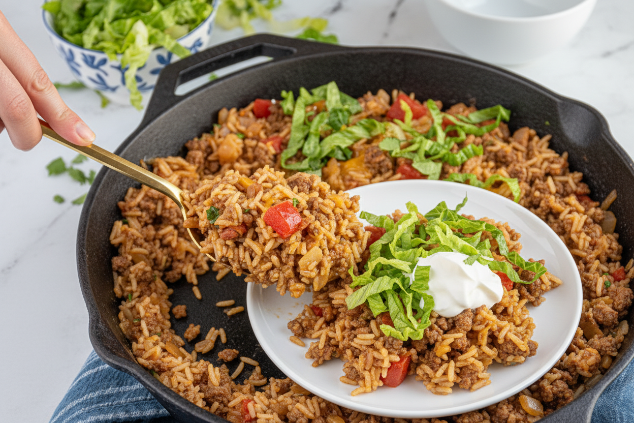 Easy Beef Taco Rice Skillet - The Schmidty Wife