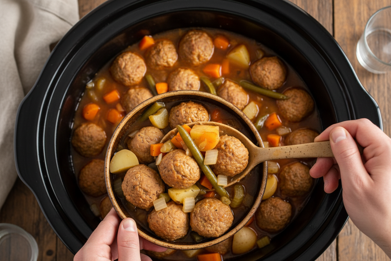 Easy Crockpot Meatball Stew - The Schmidty Wife