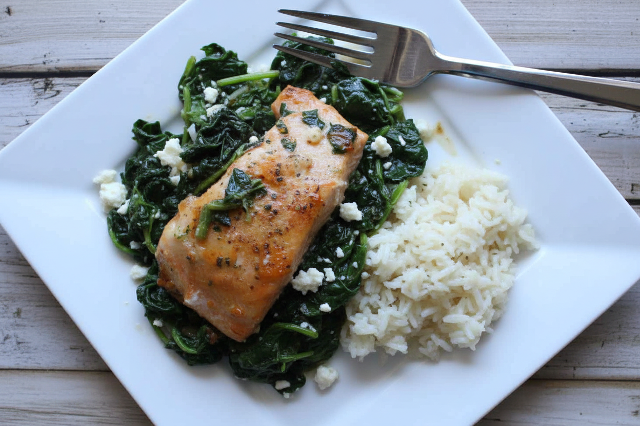 Easy Sheet Pan Garlic Butter Salmon and Spinach