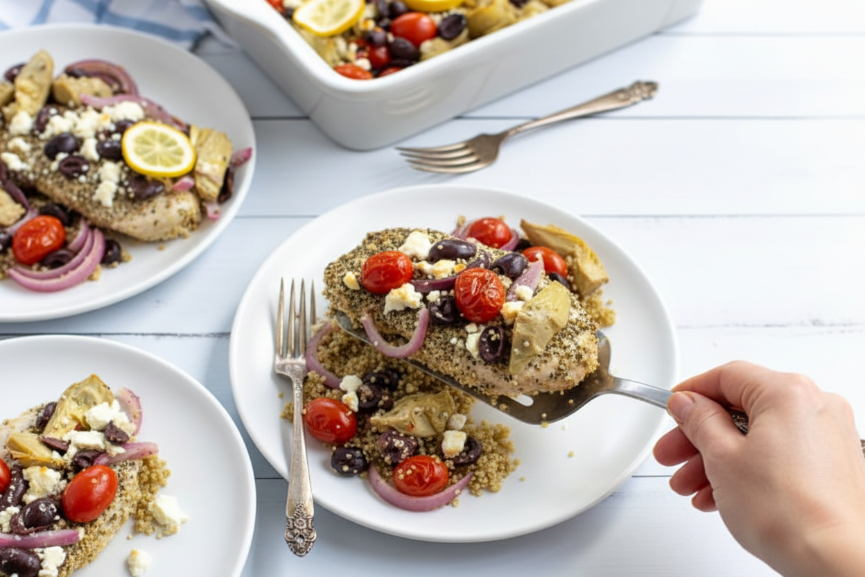 Easy Greek Chicken Bake with Quinoa - The Schmidty Wife
