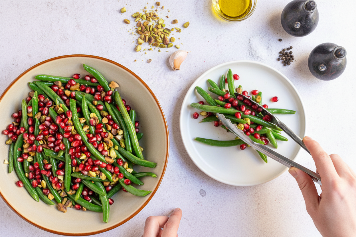 Easy Green Beans with Pomegranate and Pistachios - The Schmidty Wife