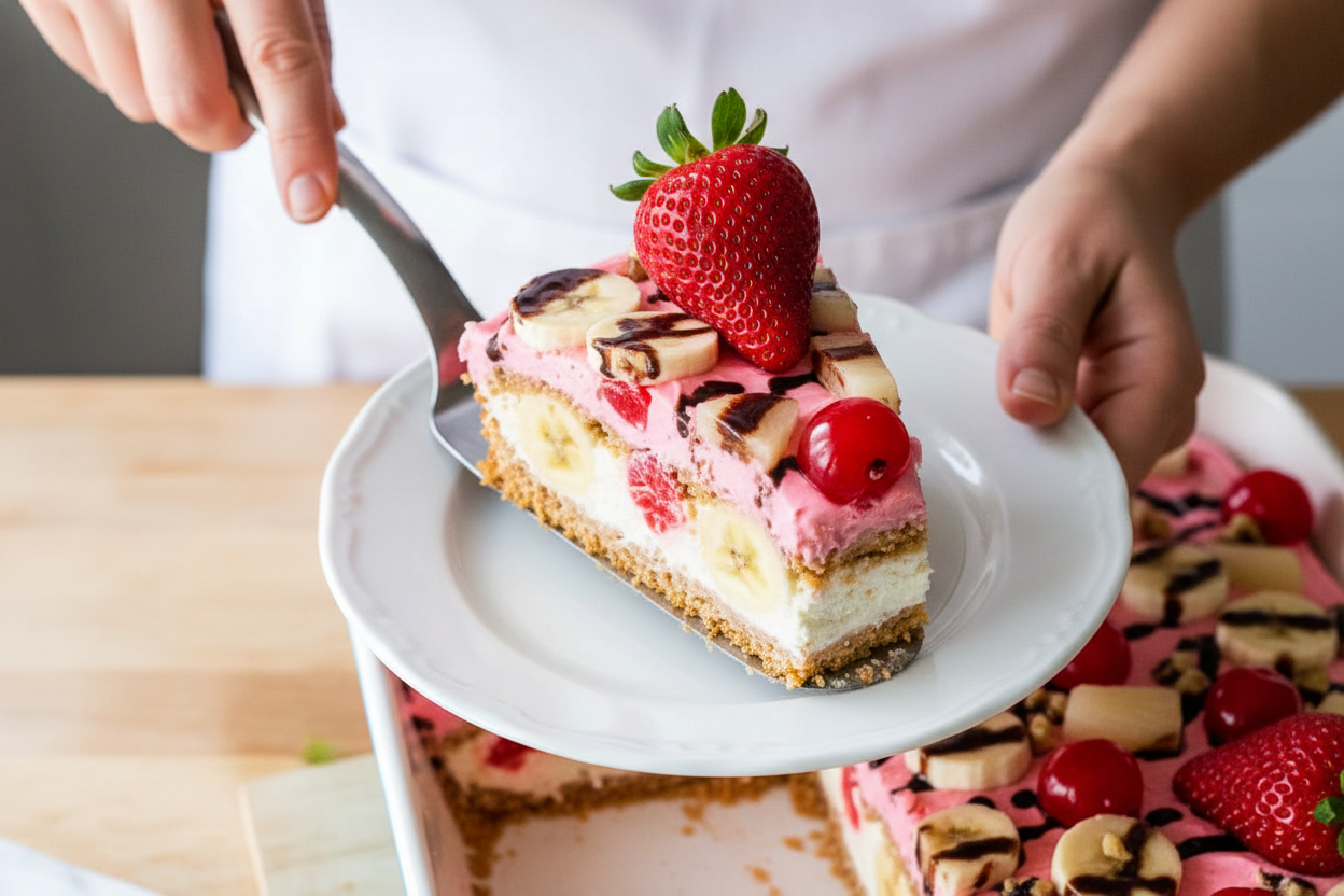 Easy No-Bake Banana Split Cake Recipe