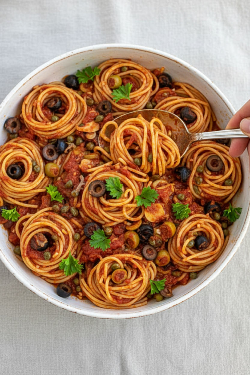 Easy Pasta Puttanesca Recipe - The Schmidty Wife