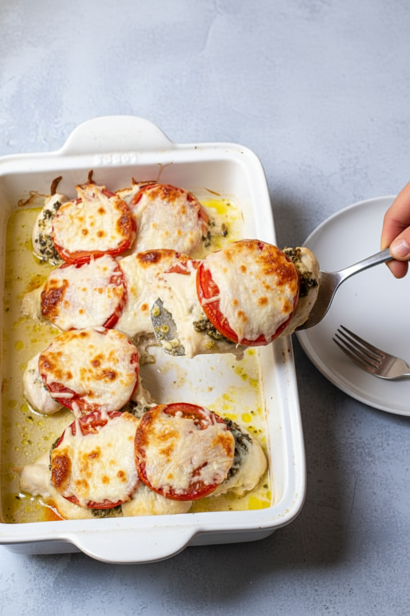 Easy Pesto Chicken Bake (5 Ingredients) - The Schmidty Wife