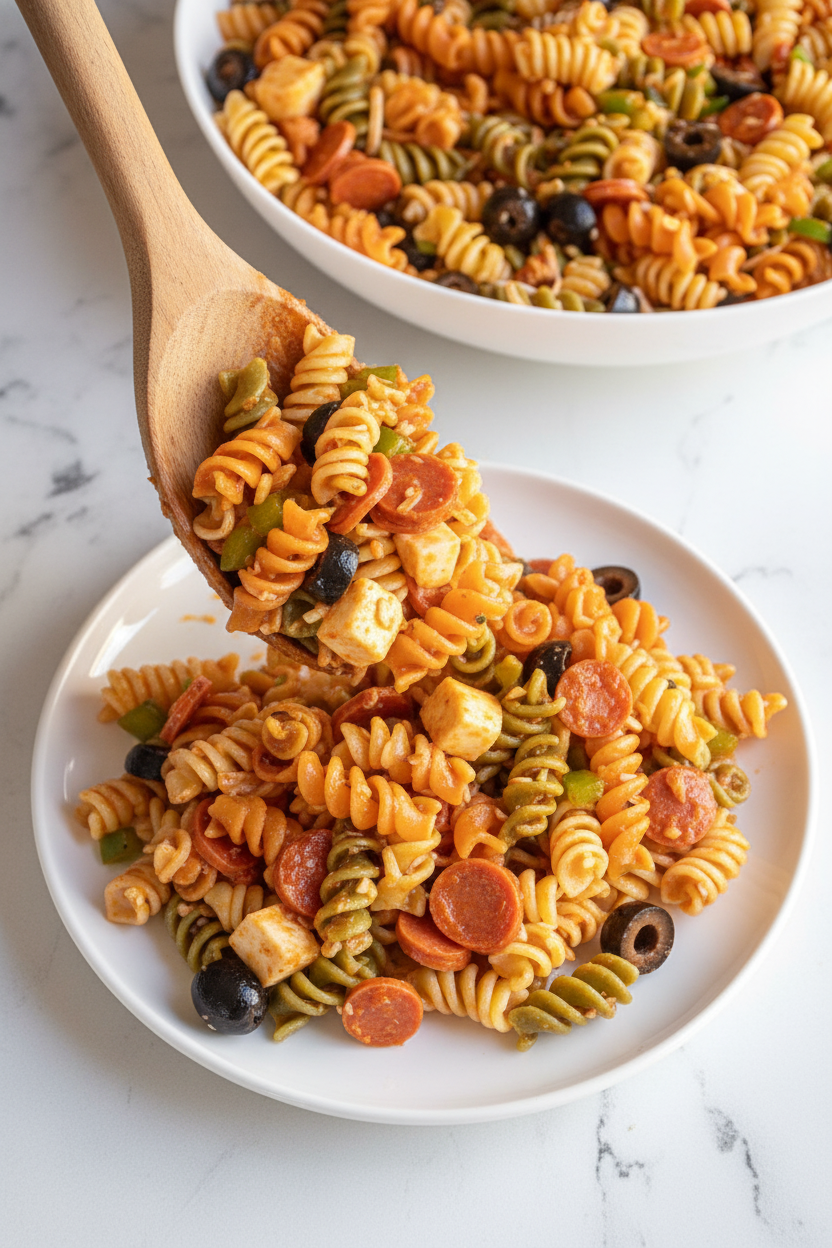 Easy Pizza Pasta Salad Recipe - The Schmidty Wife