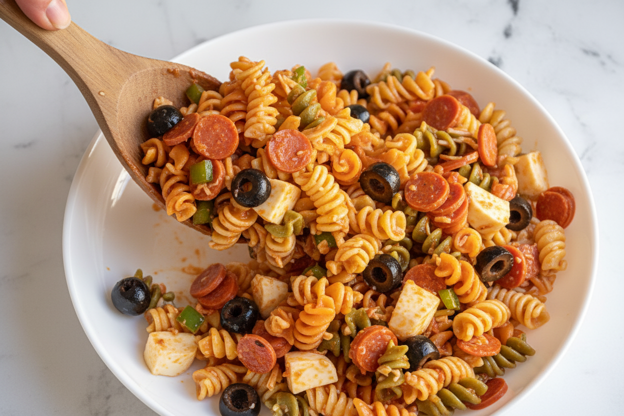 Easy Pizza Pasta Salad Recipe - The Schmidty Wife
