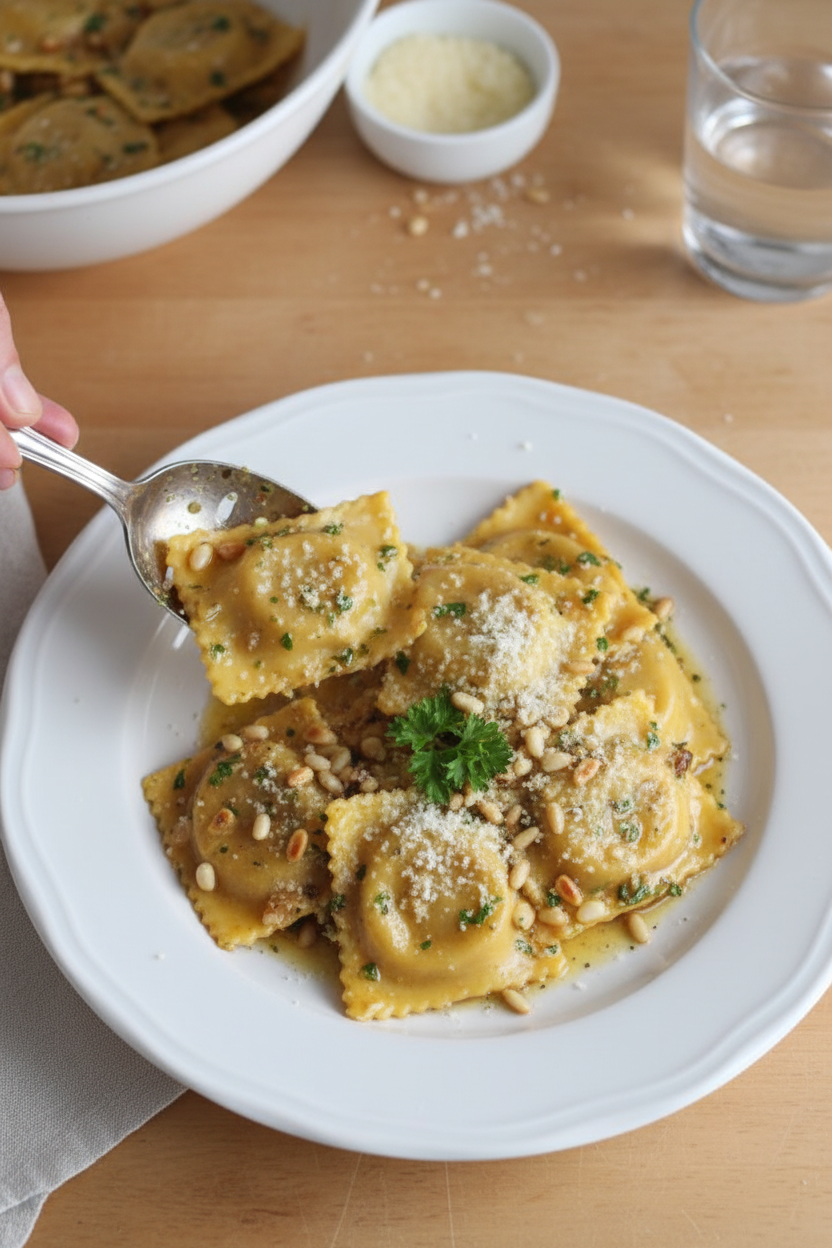 Easy Pumpkin Ravioli with Roasted Garlic Brown Butter