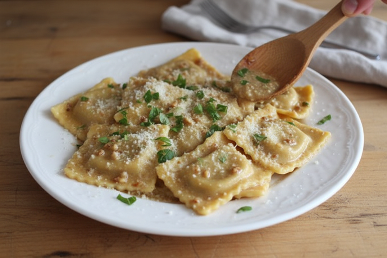 Easy Pumpkin Ravioli with Roasted Garlic Brown Butter