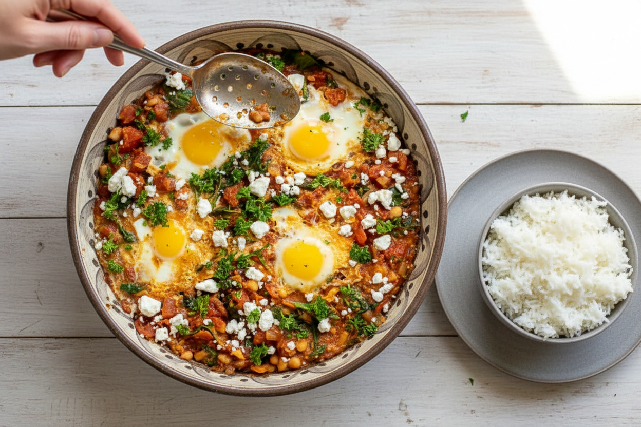 Easy Shakshuka Recipe with Spinach & White Beans - The Schmidty Wife