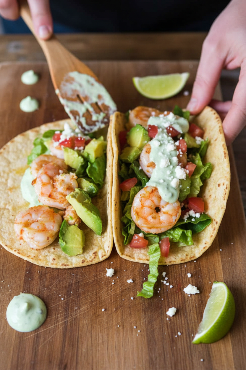 Easy Shrimp Tacos with Jalapeno Ranch Sauce