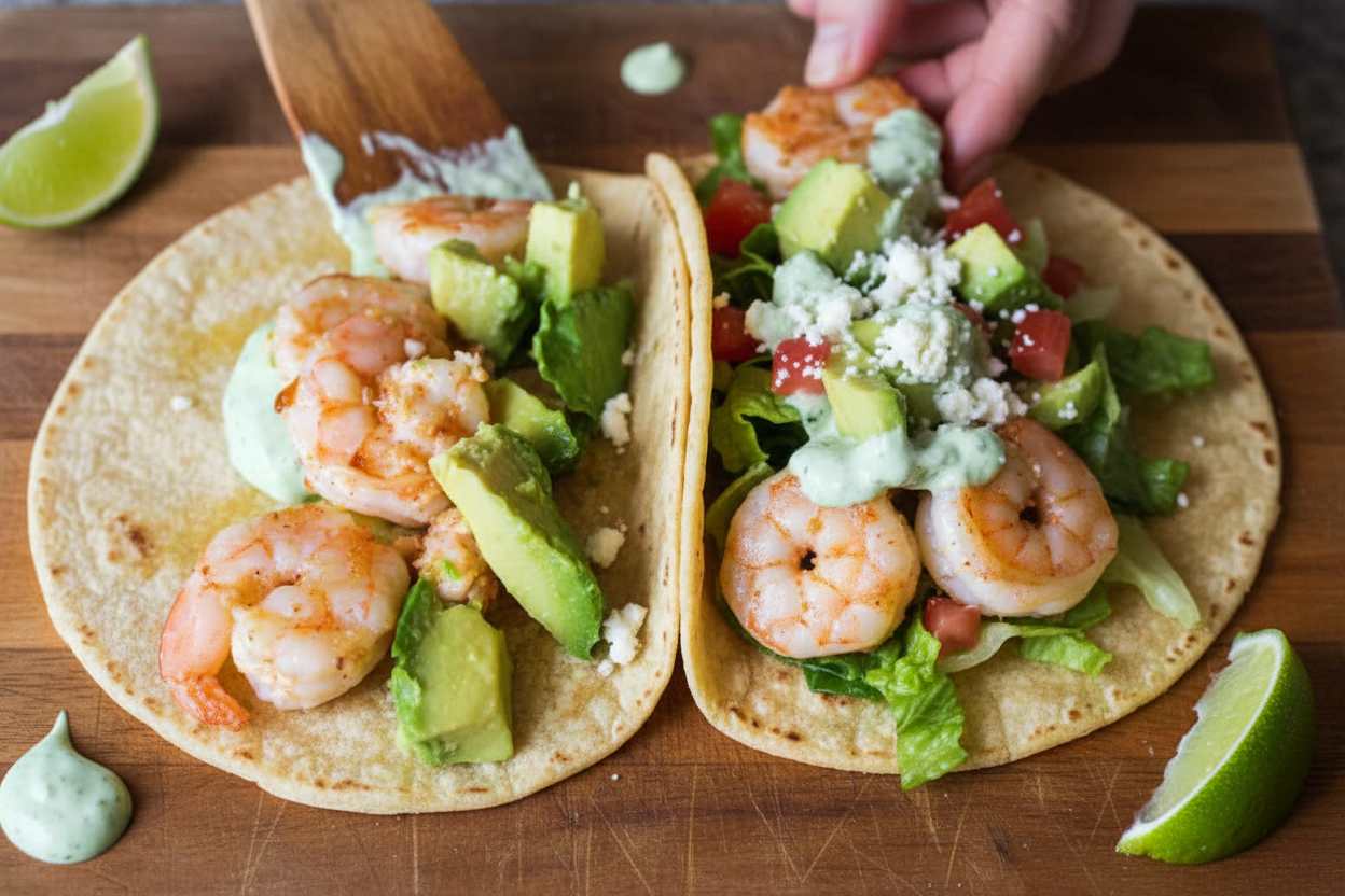 Easy Shrimp Tacos with Jalapeno Ranch Sauce